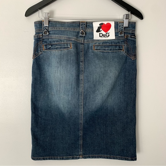 Dolce & Gabbana I ❤️ D&G Vintage Denim Knee Length Pencil Skirt Size Small - Picture 1 of 13